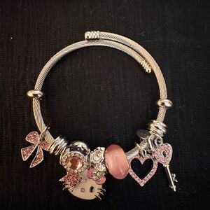 Hello Kitty Silver-Tone Charm Bracelet with Pink Accents